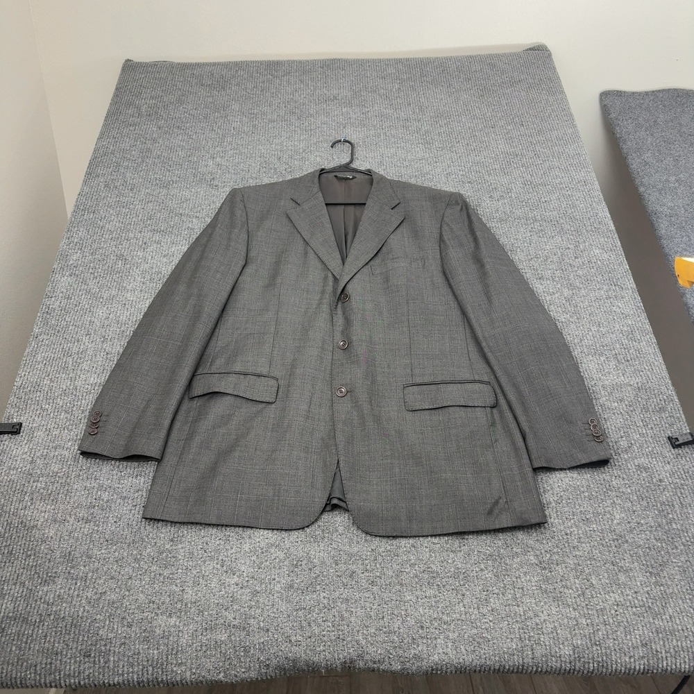 Loro Piana‎ Blazer Mens Gray Wool Plaid Three Button Double Vent Luxury Classic